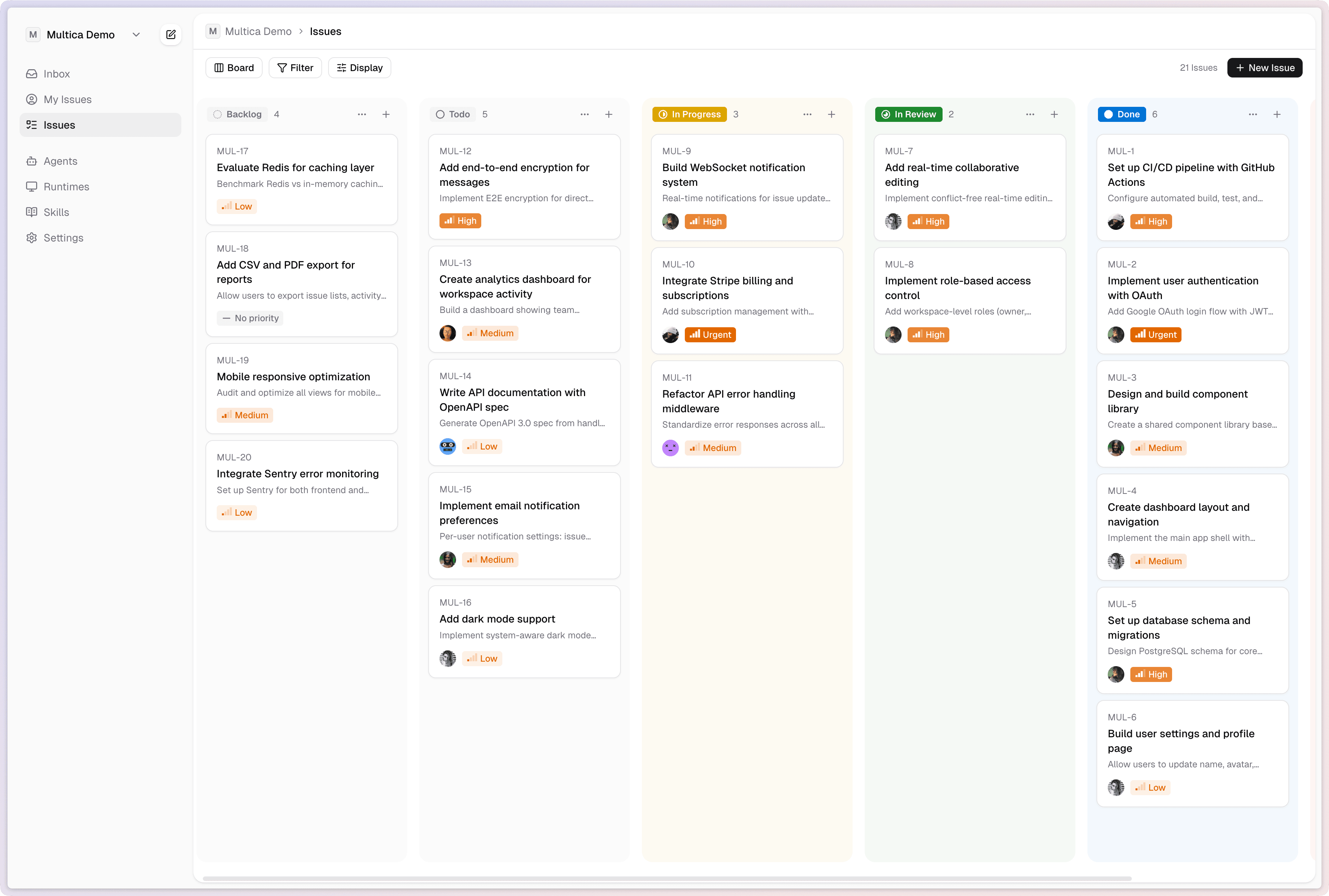 HiForge board view — issues managed by humans and agents